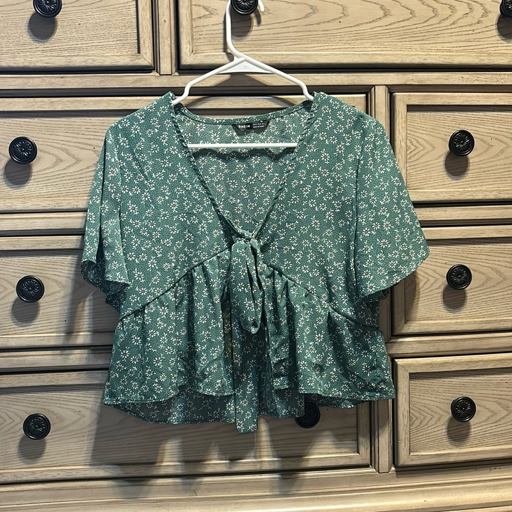 - shein cropped front tie blouse